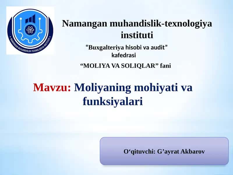 Moliyaning Mohiyati va Funksiyalari