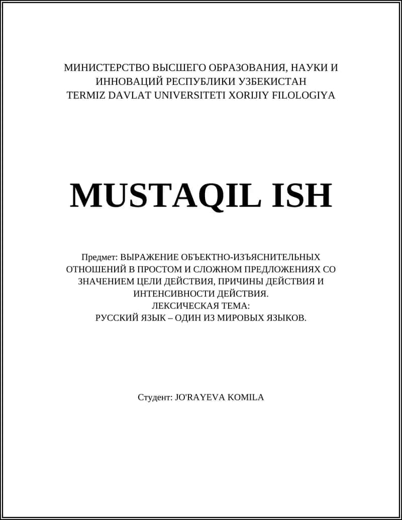 TERMIZ DAVLAT UNIVERSITETI XORIJIY FILOLOGIYA MUSTAQIL ISH