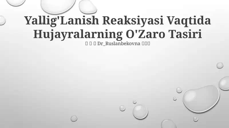 Yallig'Lanish Reaksiyasi Vaqtida Hujayralarning O'Zaro Tasiri