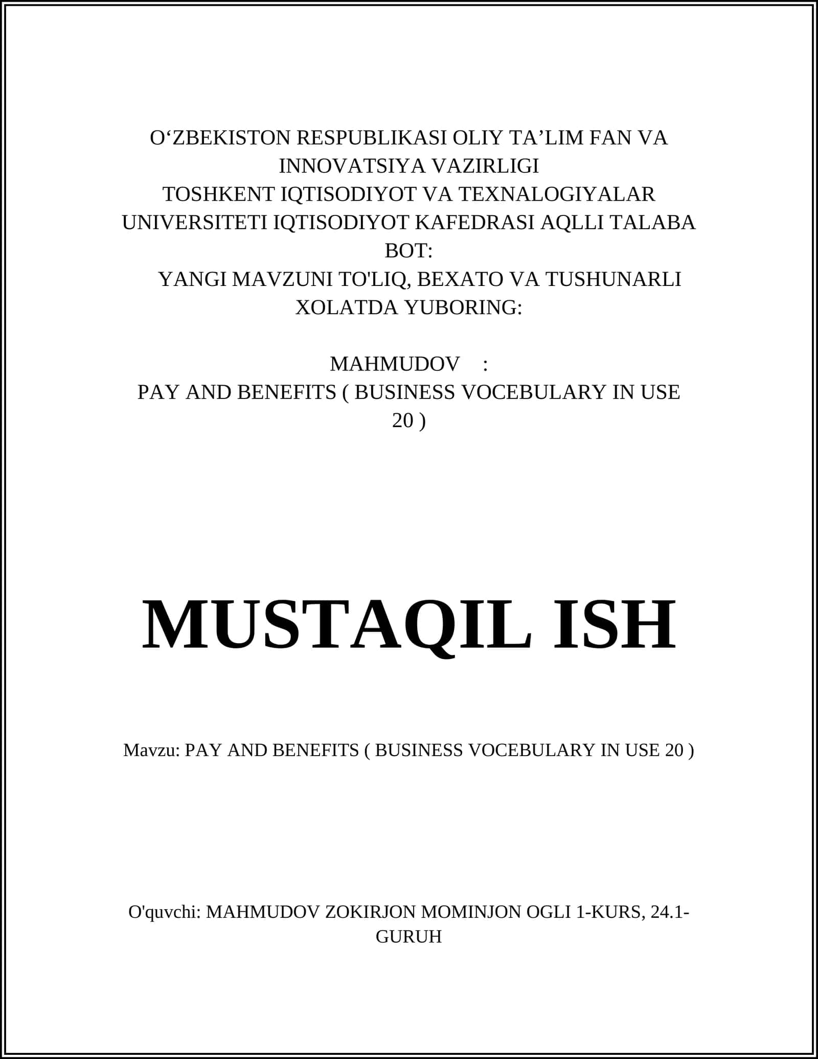 PAY AND BENEFITS ( BUSINESS VOCEBULARY IN USE 20 )