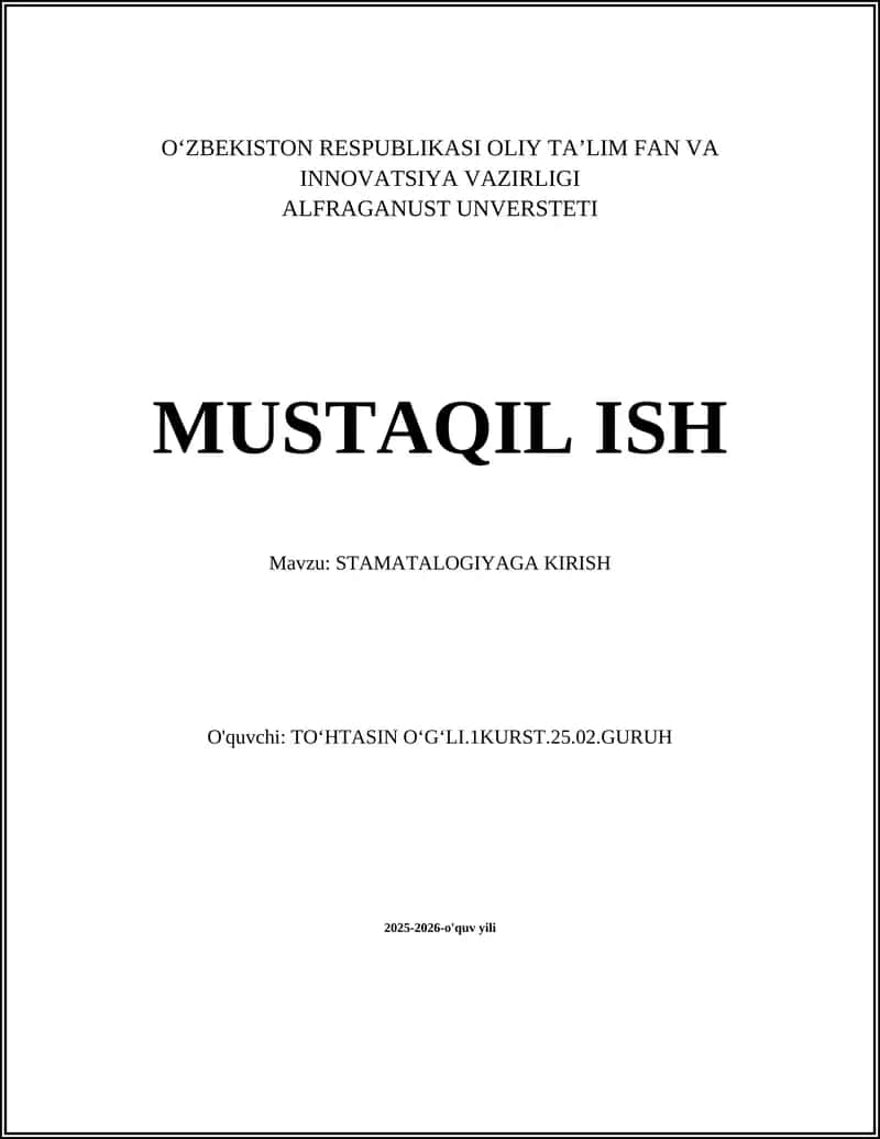 STAMATALOGIYAGA KIRISH