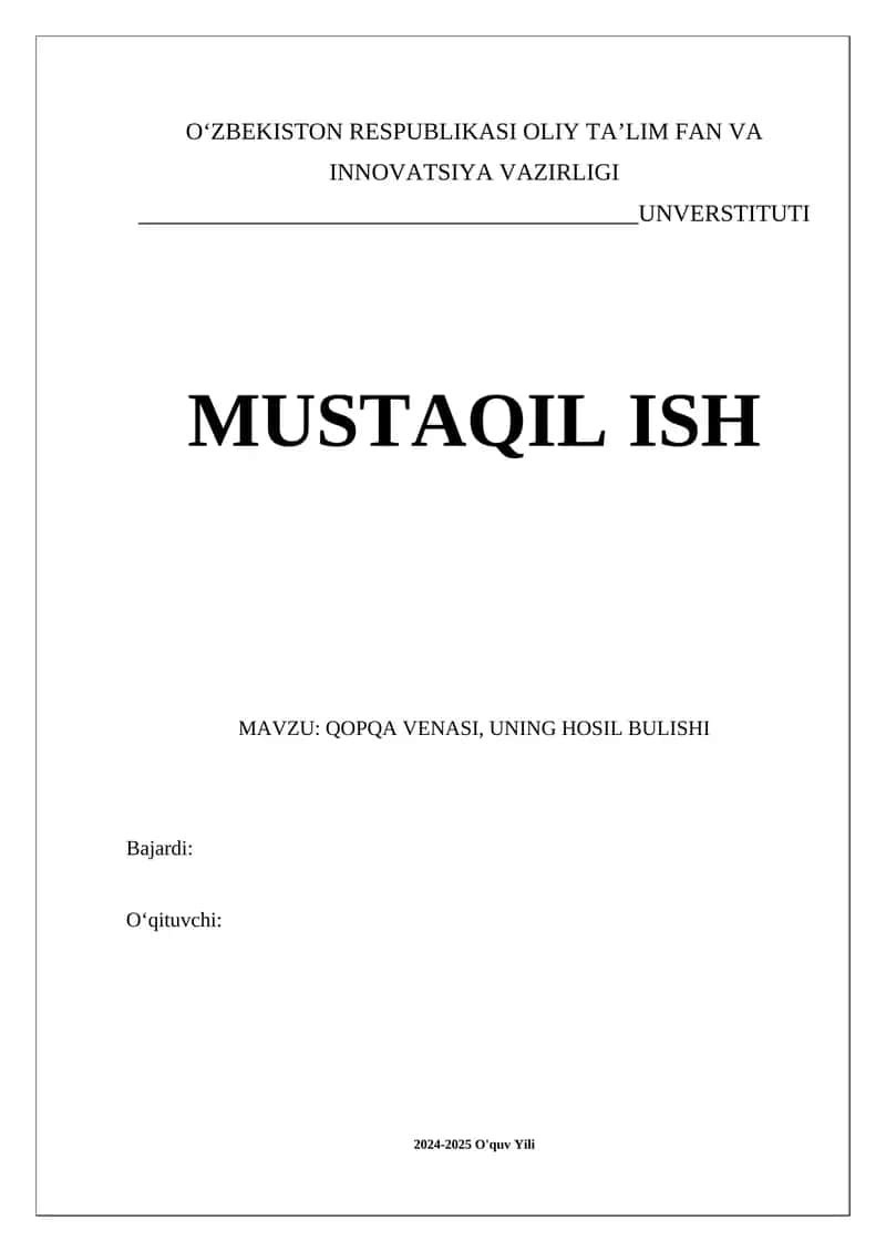 Qopqa venasi, uning hosil bulishi