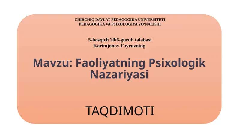 Faoliyatning Psixologik Nazariyasi