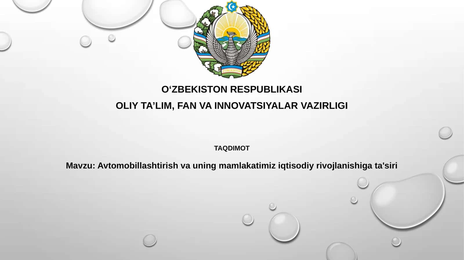Avtomobillashtirish vauning iqtisodiy rivojlanishi
