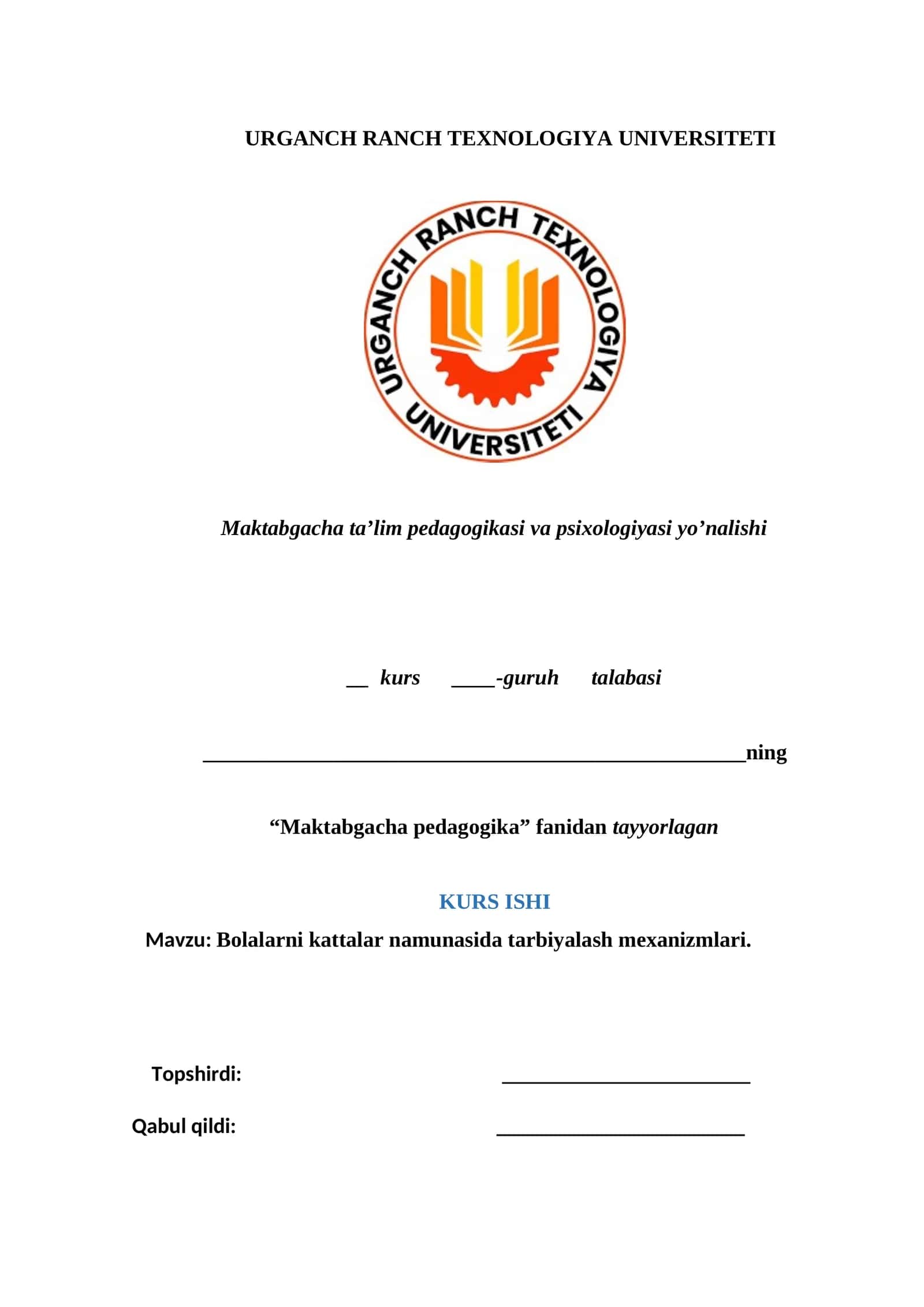 KATTALAR NAMUNASI TARBIYALASH