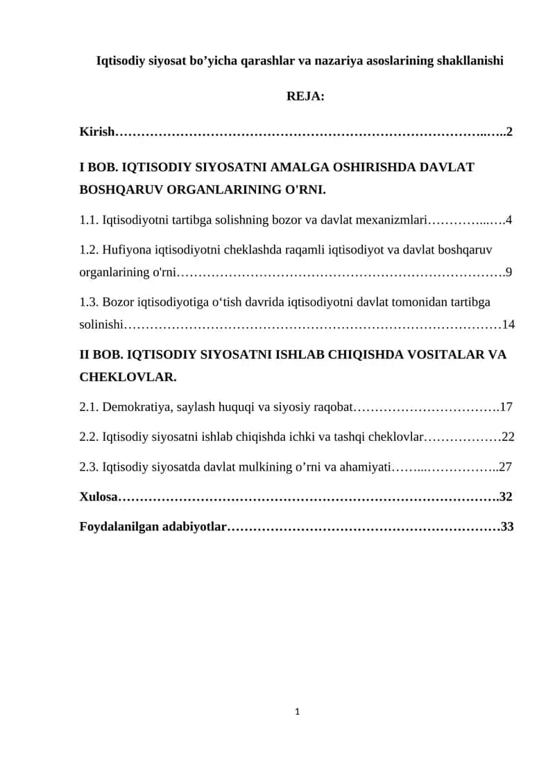 Iqtisodiy siyosat bo’yicha qarashlar va nazariya asoslarining shakllanishi