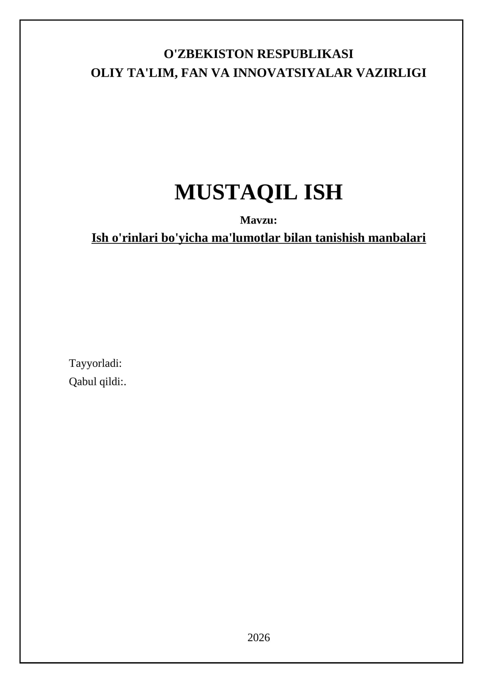 Ish o'rinlari bo'yicha ma'lumotlar bilan tanishish manbalari