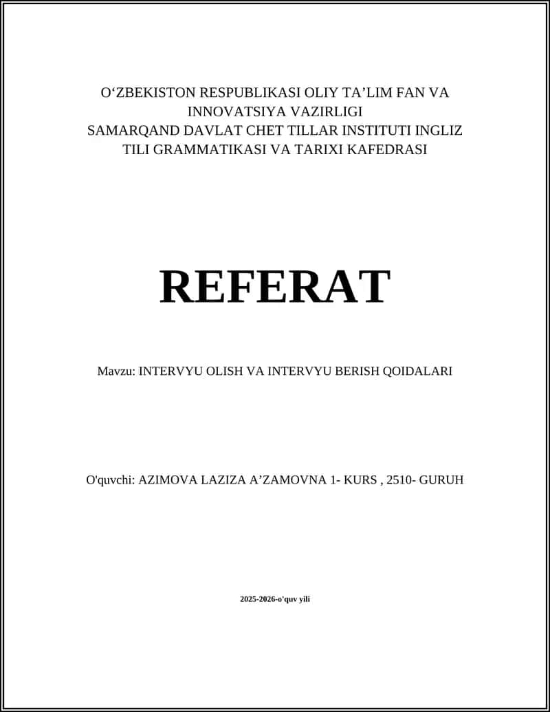 INTERVYU OLISH VA INTERVYU BERISH QOIDALARI