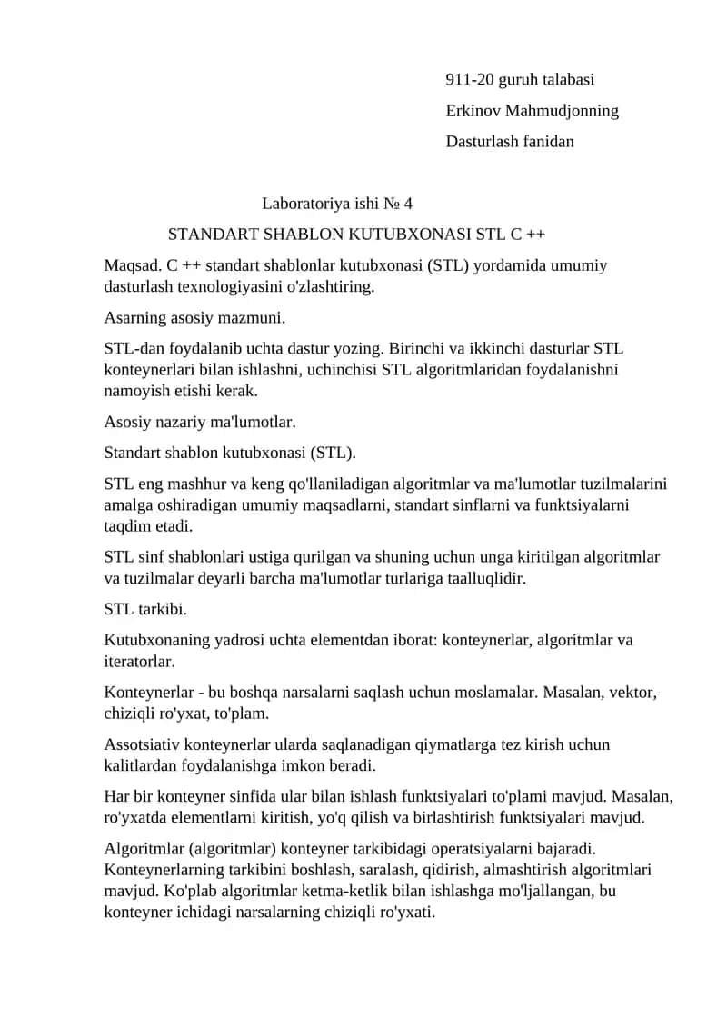 STL C ++ Standart Shablon Kutubxona