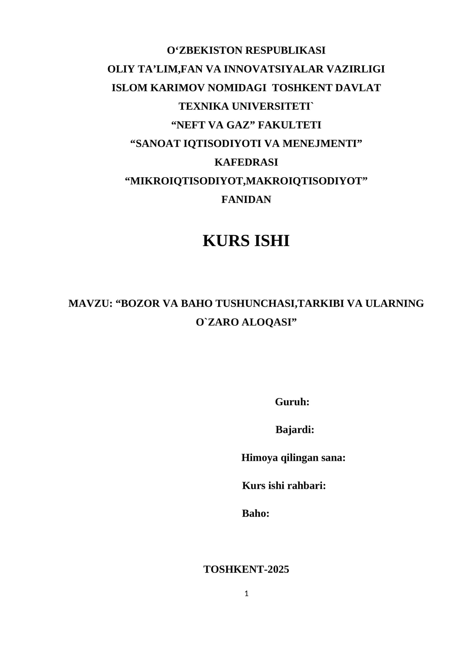 BOZOR VA BAHO TUSHUNCHASI,TARKIBI VA ULARNING O`ZARO ALOQASI