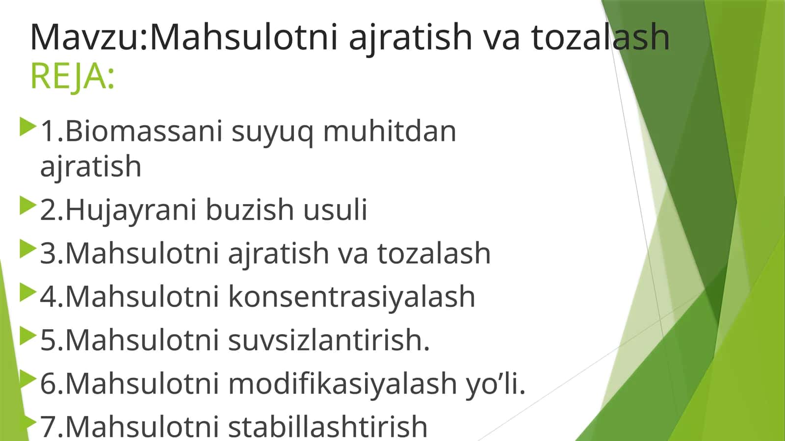 Mahsulotni ajratish va tozalash