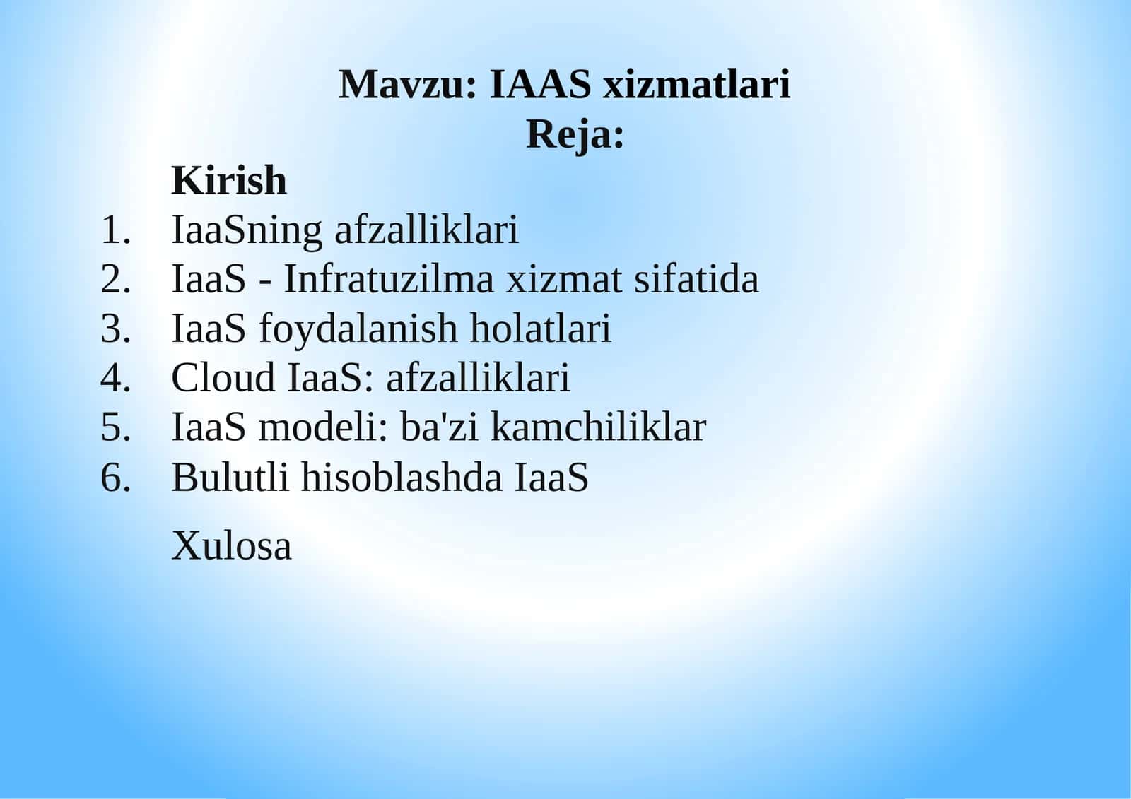 IAAS xizmatlari Reja