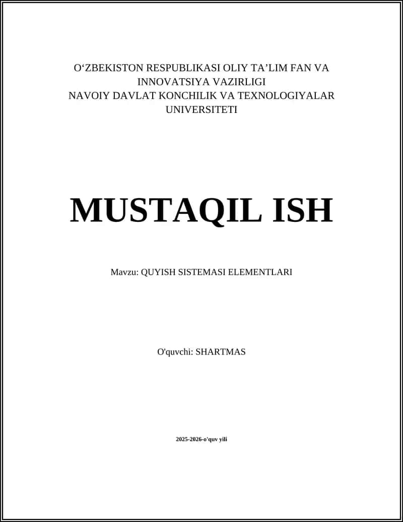 QUYISH SISTEMASI ELEMENTLARI