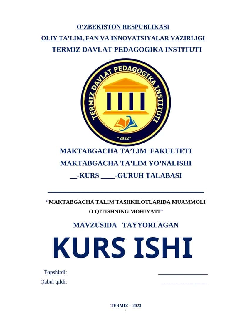 MAKTABGACHA TALIM TSHKILOTLARIDA MUAMMOLI O'QITISHNING MOHIYATI