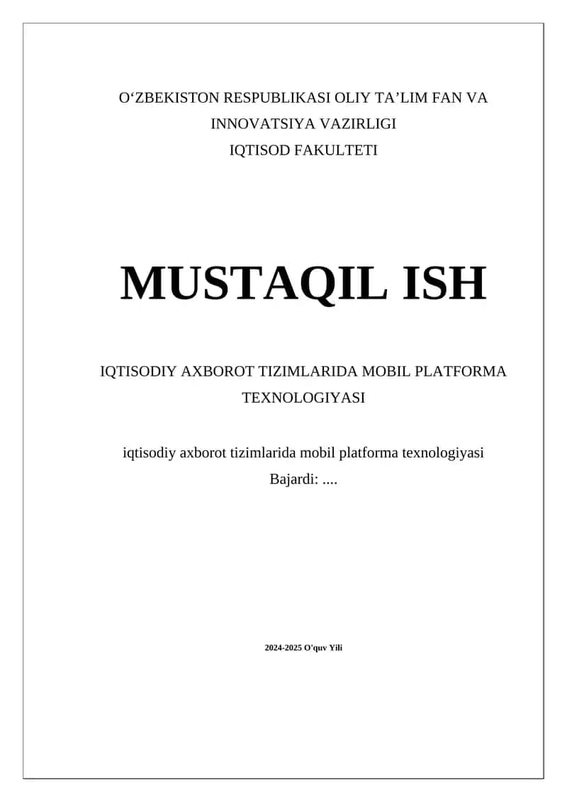 IQTISOD FAKULTETI MUSTAQIL ISH