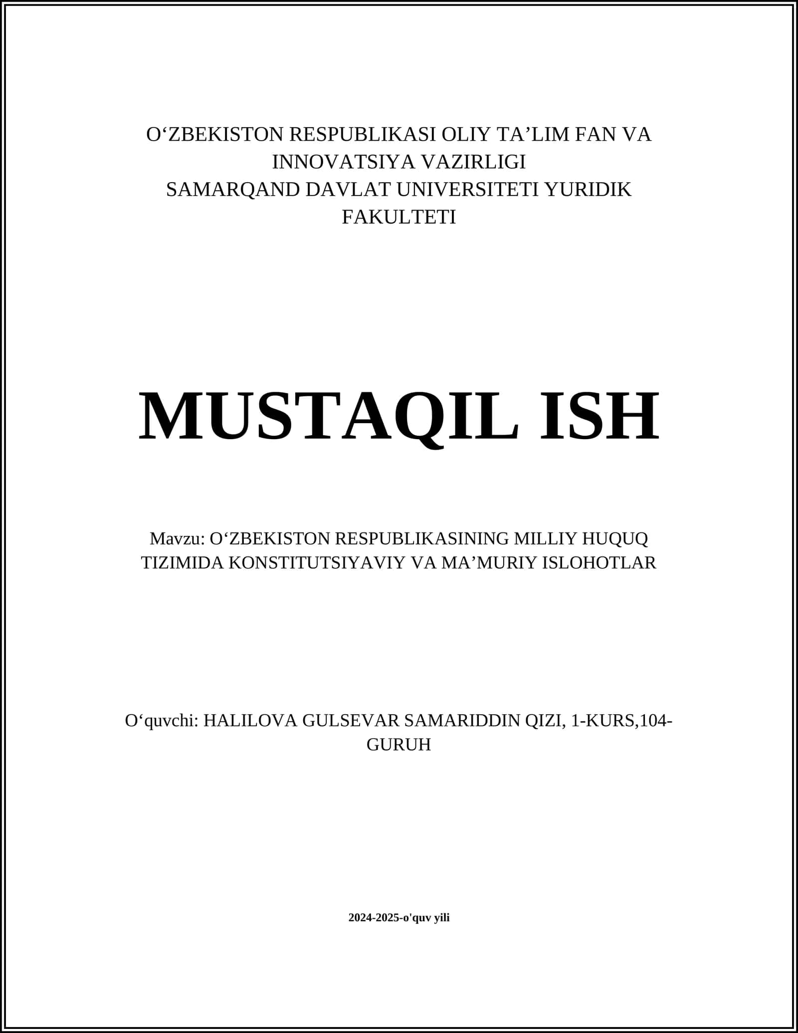 O‘zbekiston Respublikasi Konstitutsiyaviy Islohotlari