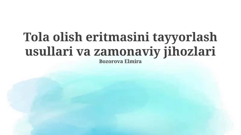 Infuziya eritmalari tayyorlash texnologiyalari