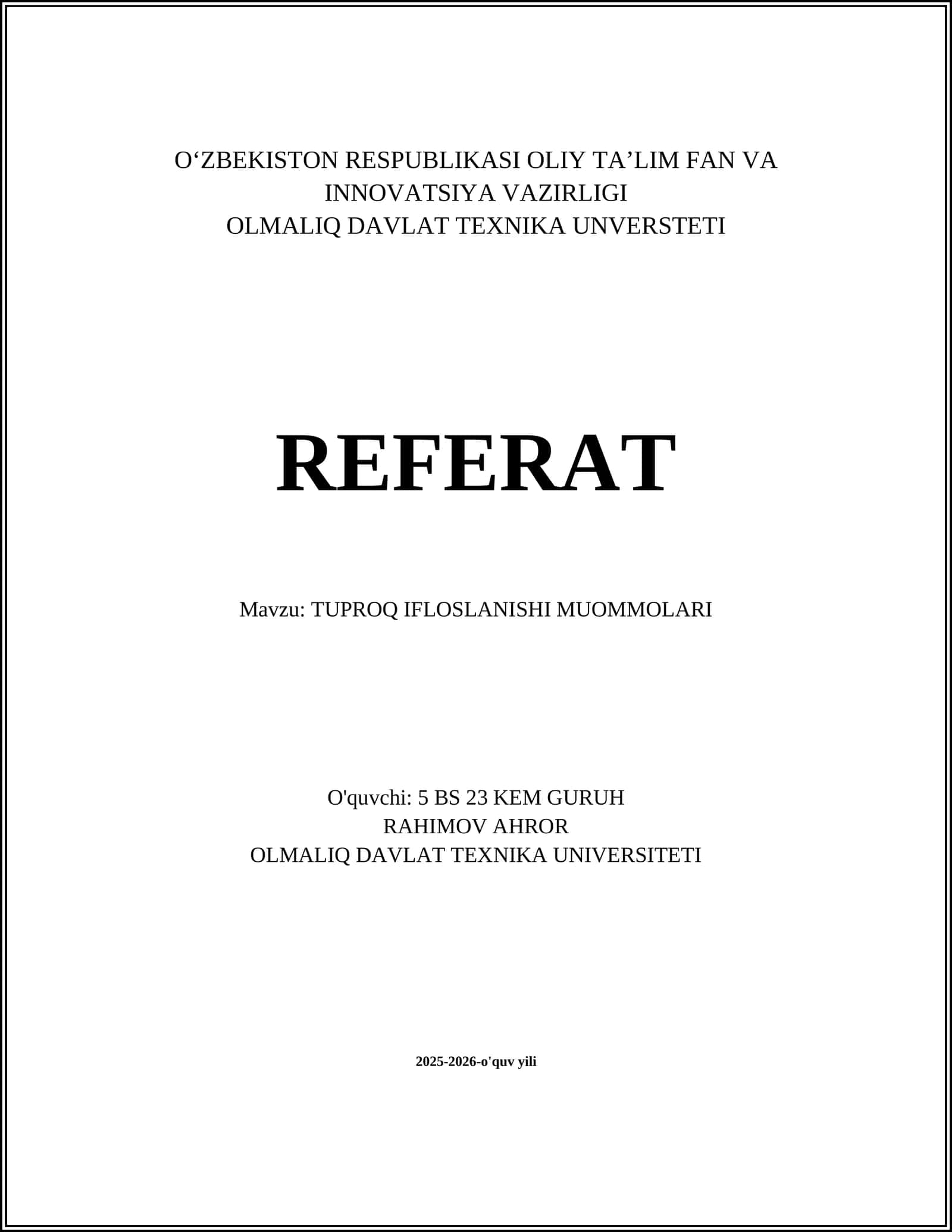TUPROQ IFLOSLANISHI MUOMMOLARI