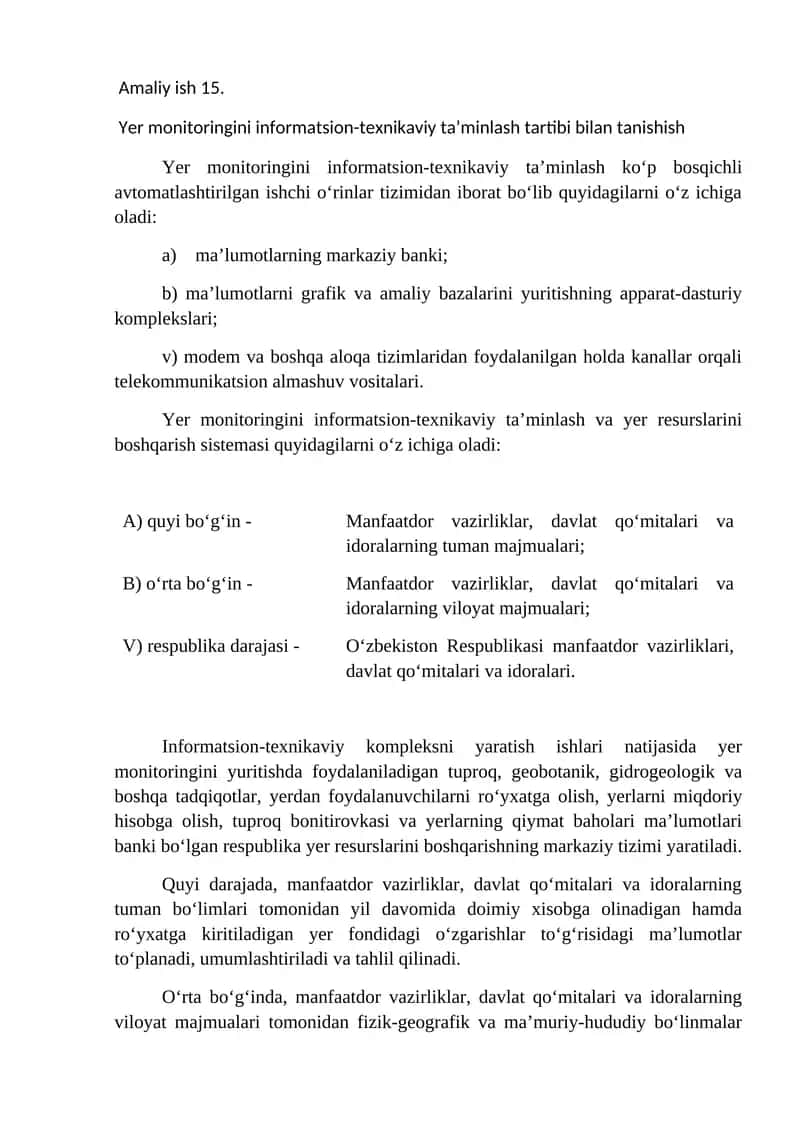 Yer monitoringini informatsion-texnikaviy ta’minlash