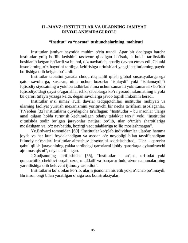 INSTITUTLAR VA ULARNING JAMIYAT RIVOJLANIShIDAGI ROLI