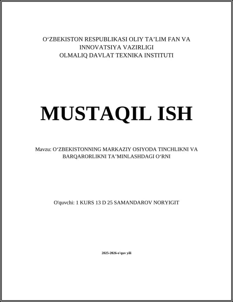 Oʻzbekistonning mintaqaviy diplomatiyasi va tinchlikni mustahkamlash strategiyasi