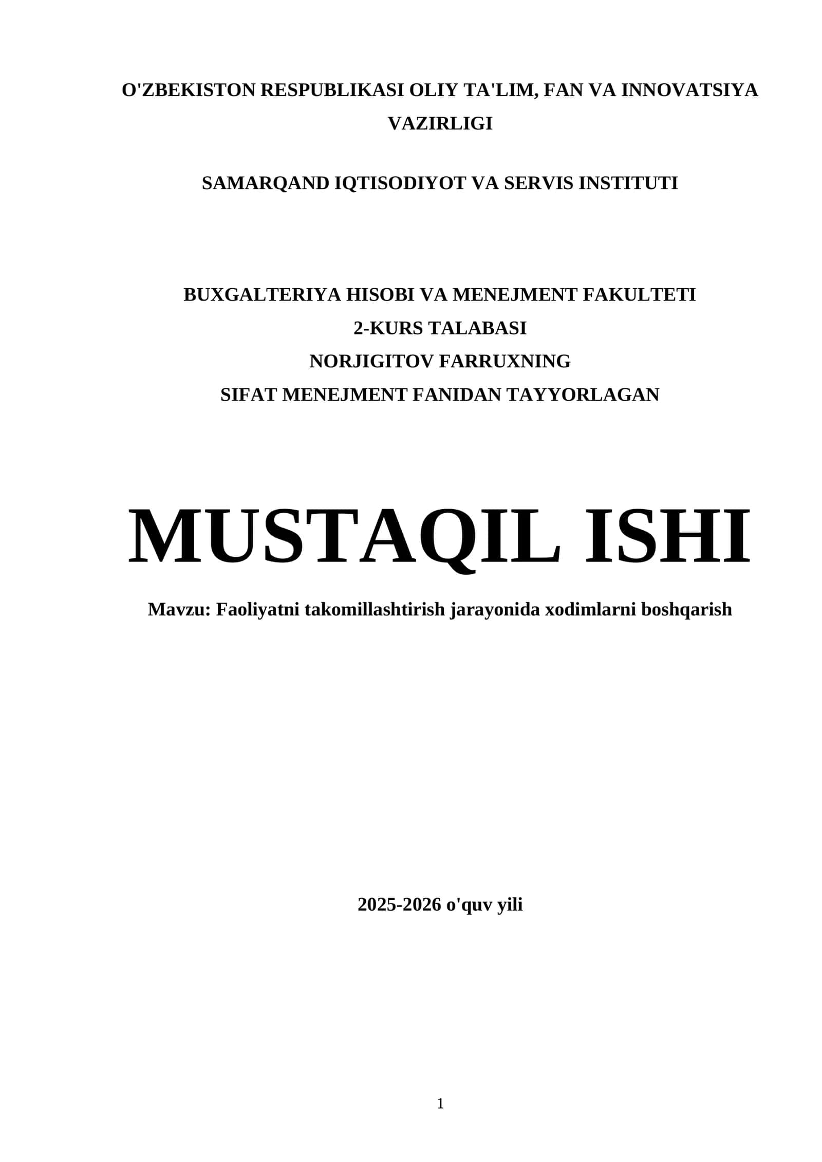Faoliyatni takomillashtirish jarayonida xodimlarni boshqarish