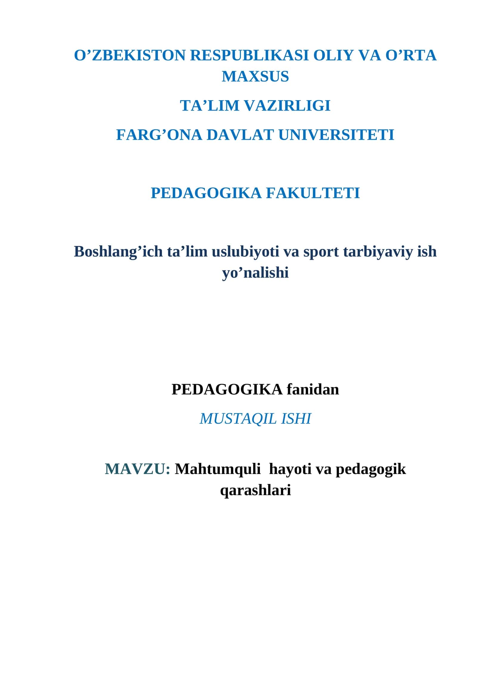 Mahtumquli hayoti va pedagogik qarashlari