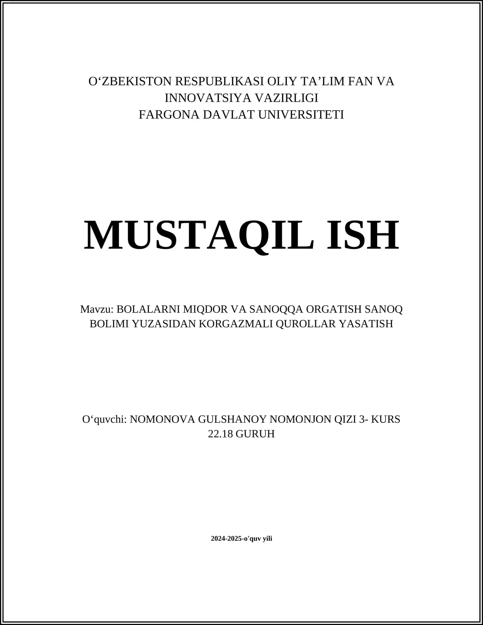 Sonlarni tahlil qilish uchun ko'rgazmali kartochkalar