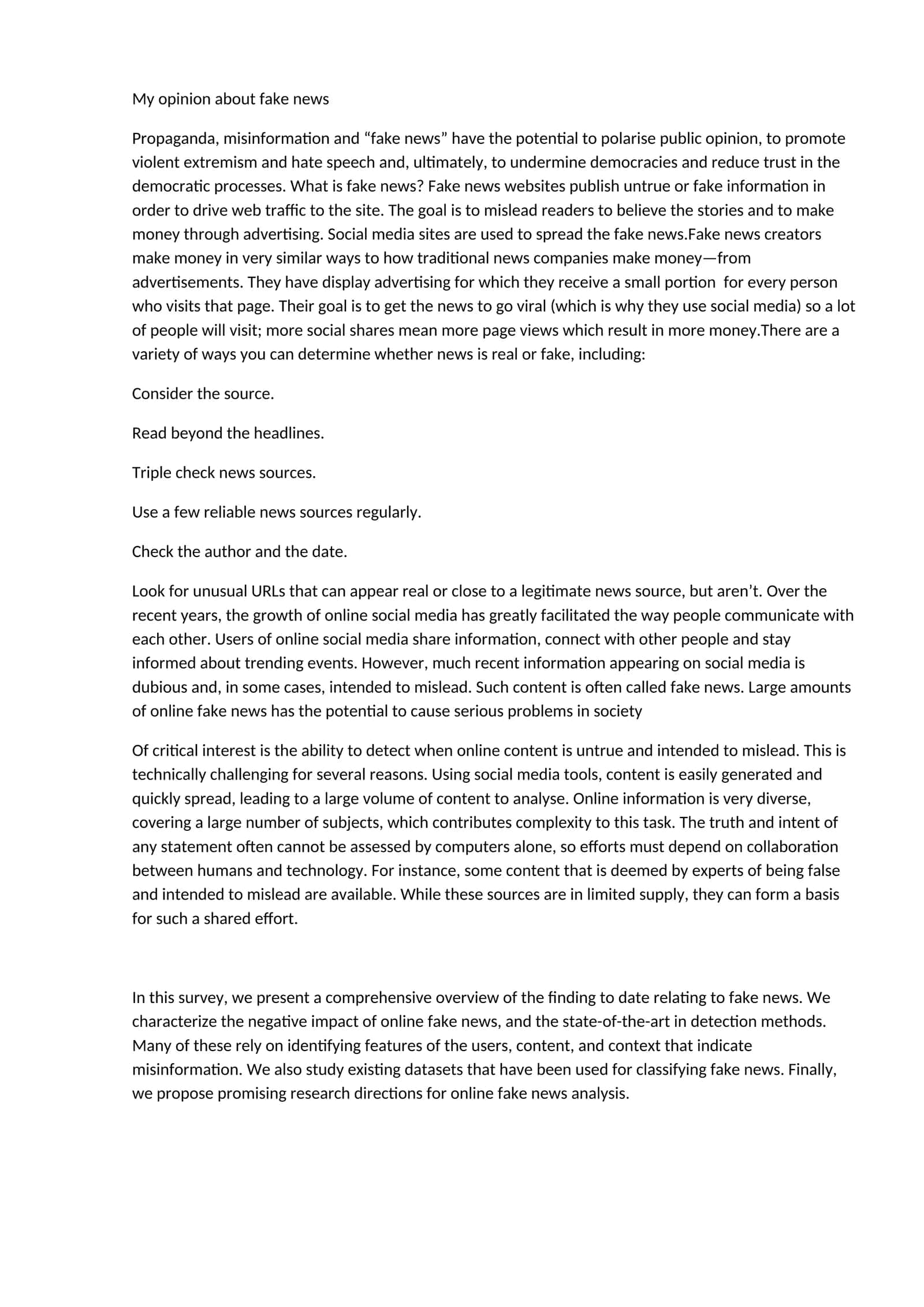 My opinion about fake news