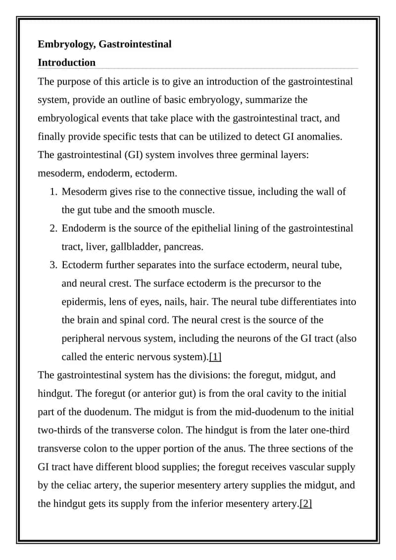 Embryology and Gastrointestinal System Introduction