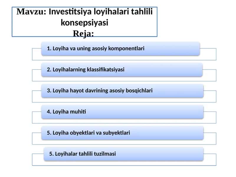 Investitsiya loyihalari tahlili konsepsiyasi