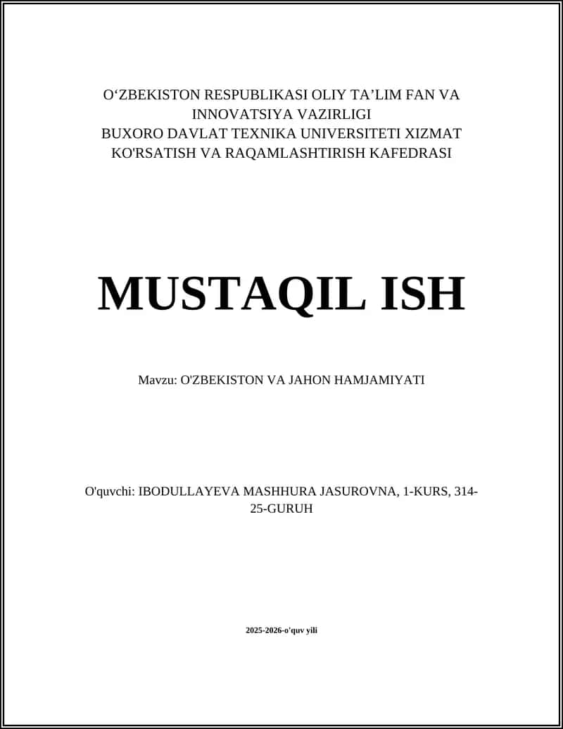 O'ZBEKISTON VA JAHON HAMJAMIYATI