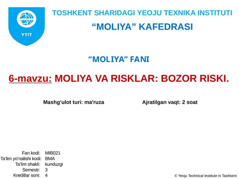 MOLIYAVA RISKLAR: BOZOR RISKI