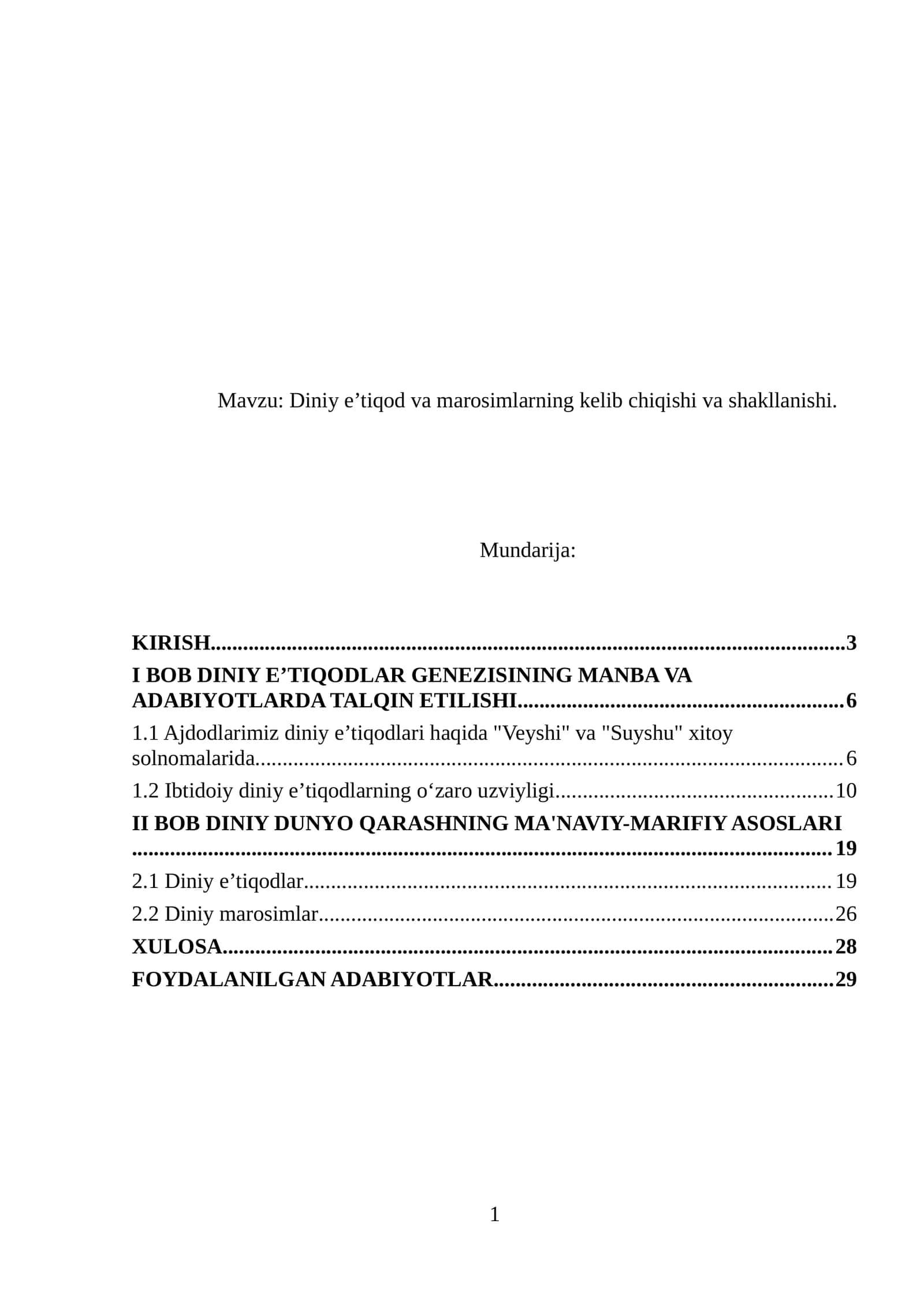 Diniy e’tiqod va marosimlarning kelib chiqishi va shakllanishi