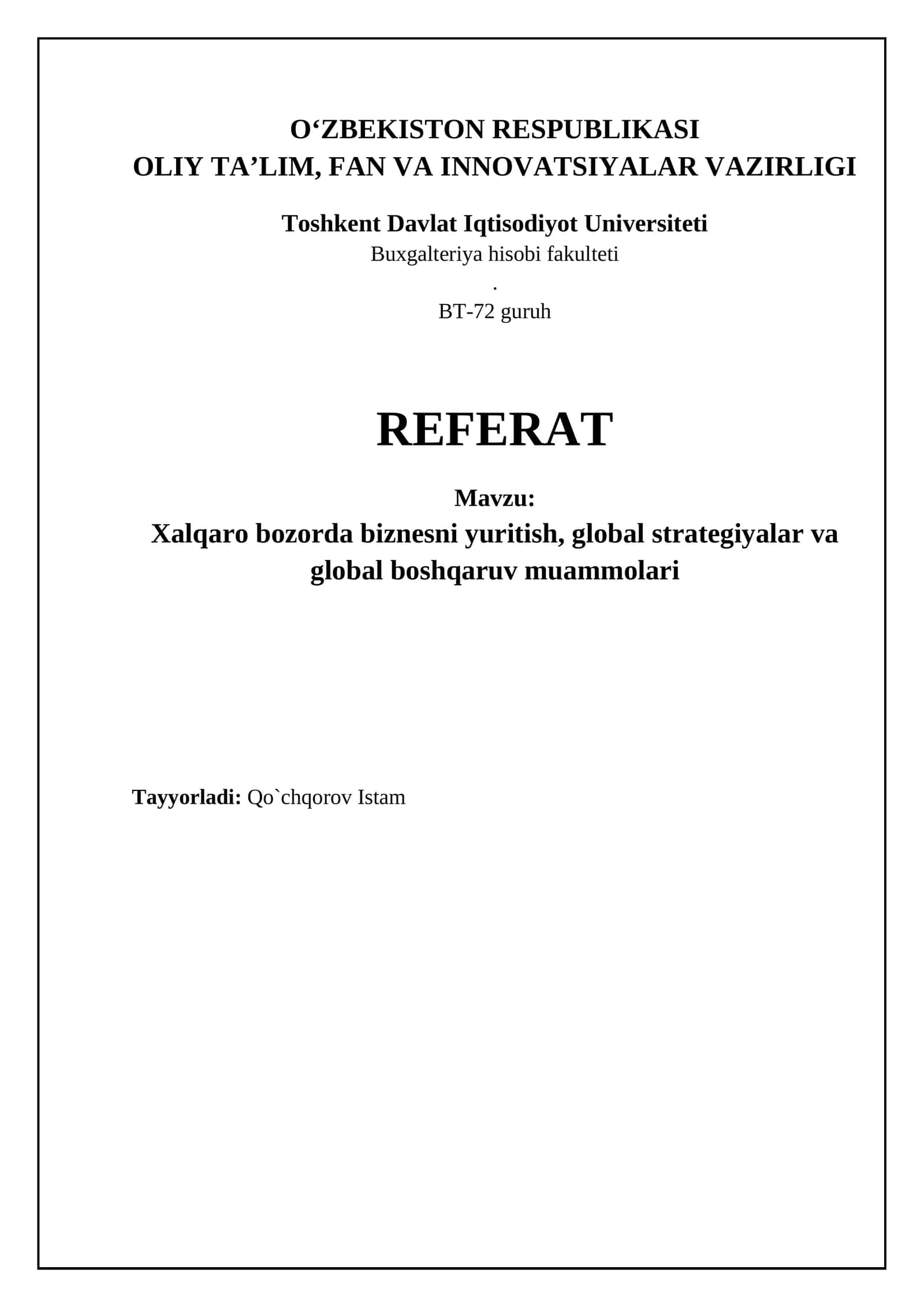 Global Strategiyalar va Xalqaro Bozorga Kirish
