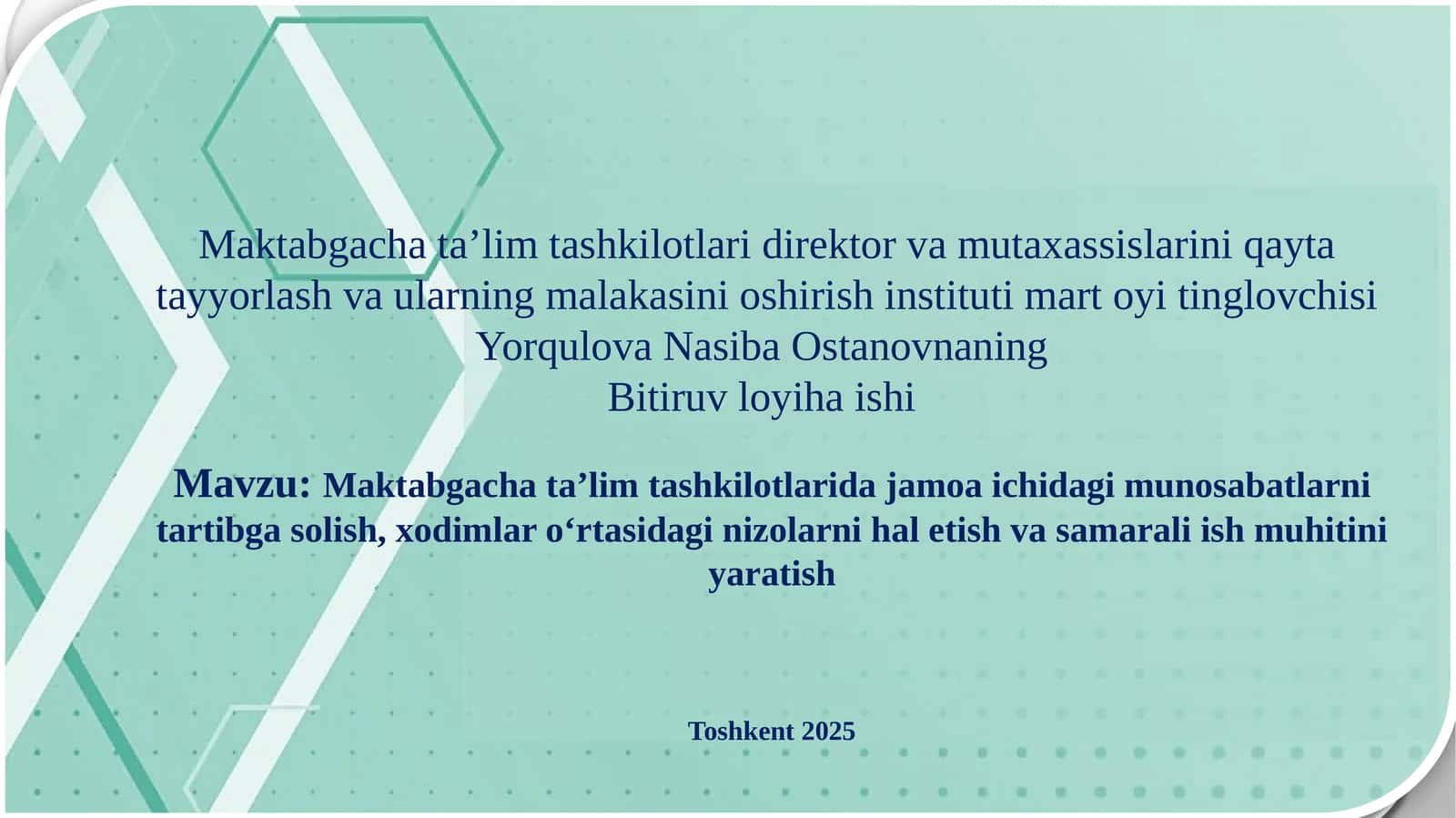 Maktabgacha taʼlim tashkilotlari doirasida jamoa ichidagi munosabatlarini tartibga solish