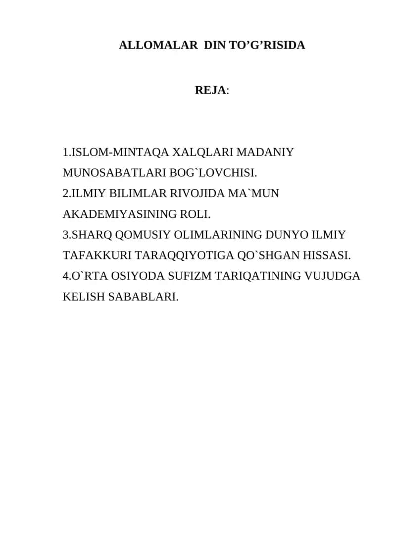 ALLOMALAR DIN TO’G’RISIDA