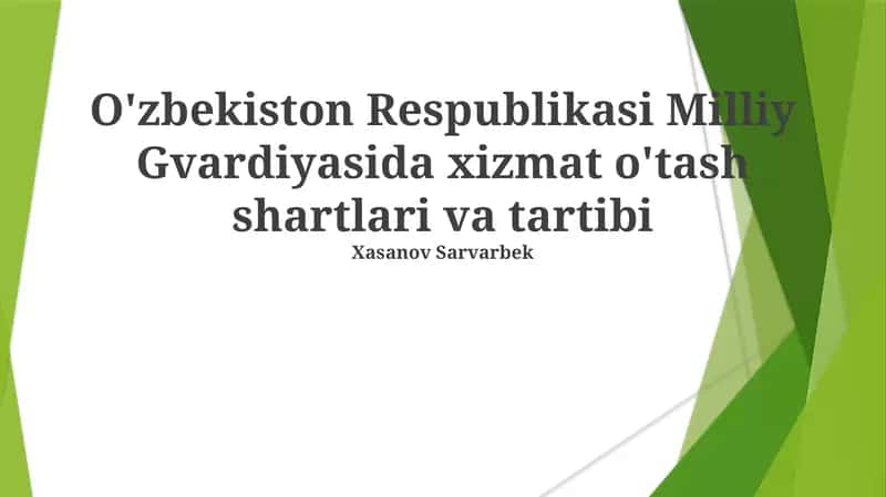 Oʻzbekiston Respublikasi Milliy Gvardiyasi Xizmat Koʻrsatish Shartlari va Qoidalari