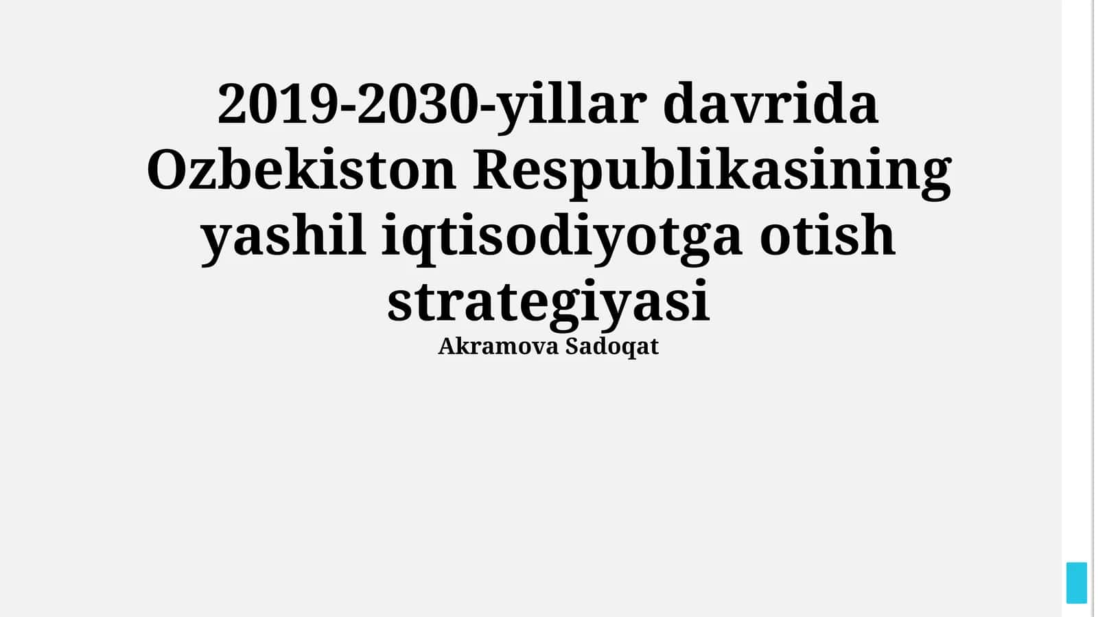 Oʻzbekistonning yashil iqtisodiyotga oʻtish strategiyasi: 2019-2030