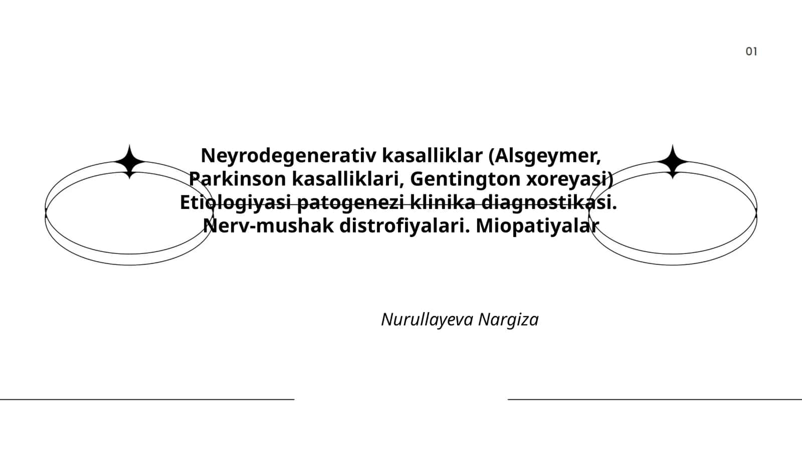 Neyrodegenerativ kasalliklar (Alsgeymer, Parkinson kasalliklari, Gentington xoreyasi) Etiologiyasi patogenezi klinika diagnostikasi. Nerv-mushak distrofiyalari. Miopatiyalar