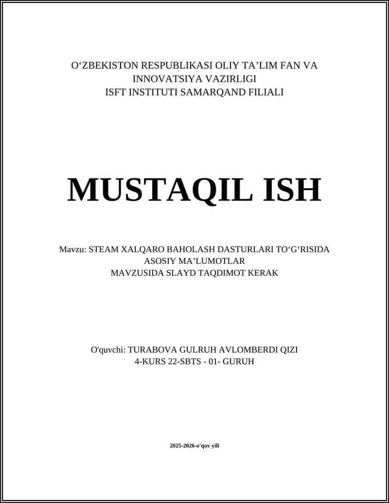 STEAM xalqaro baholash dasturlari