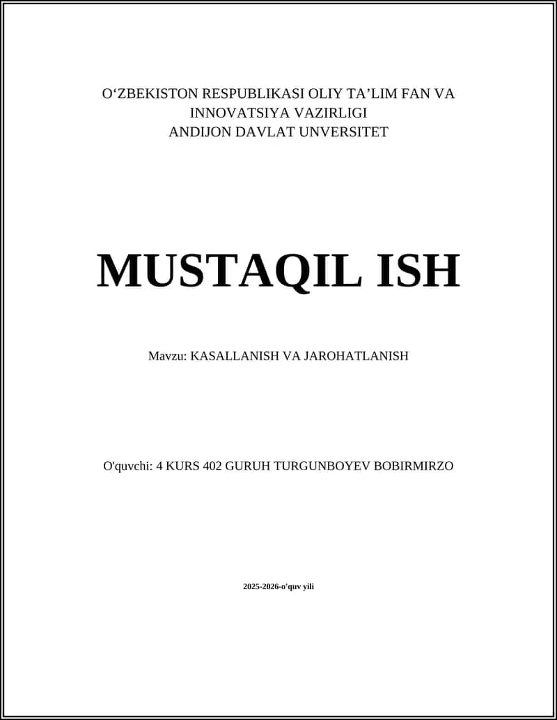 KASALLANISH VA JAROHATLANISH