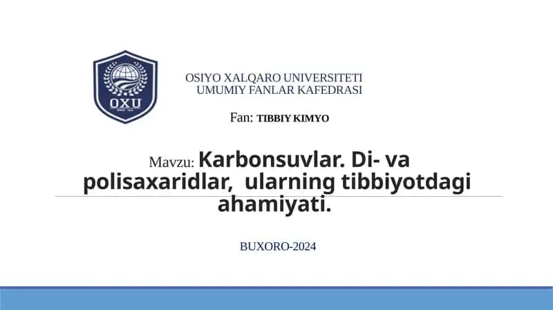 Tibbiy kimyo fanining karbonsuvlar mavzusi
