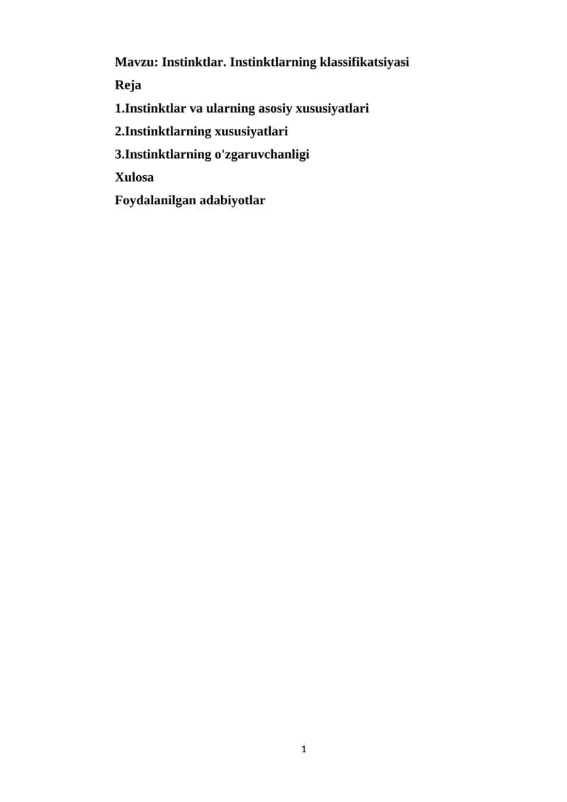 Instinktlar. Instinktlarning klassifikatsiyasi