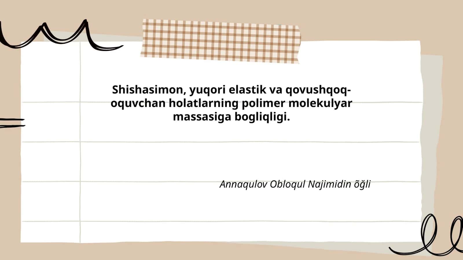 Shishasimon, yuqori elastik va qovushqoq-oquvchan holatlarning polimer molekulyar massasiga bogliqligi