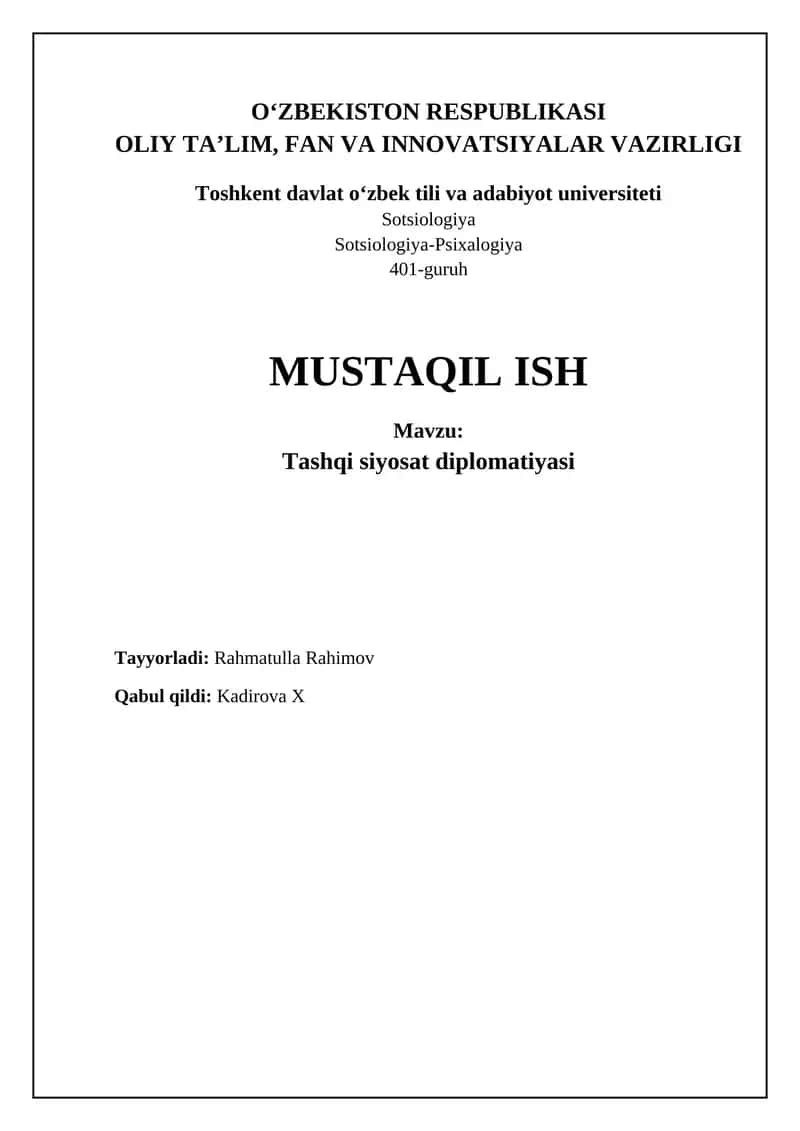 Tashqi siyosat diplomatiyasi: Asosiy tushunchalar va tamoyillar