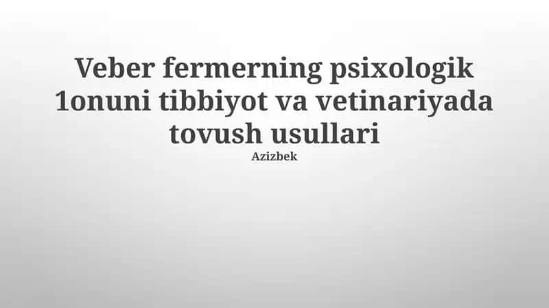 Fermerning Psixologik Qonuni: Tibbiyot va Veterinariyada Asosiy Tushunchalar