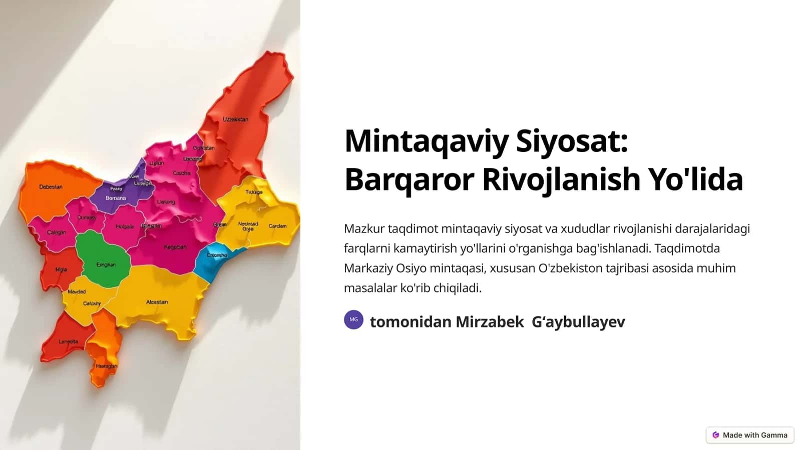 Mintaqaviy Siyosat: Barqaror Rivojlanish Yo'lida