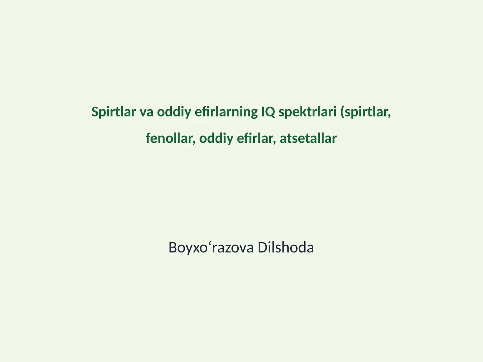 Spirtlar va oddiy efirlarning IQ spektrlari (spirtlar, fenollar, oddiy efirlar, atsetallar