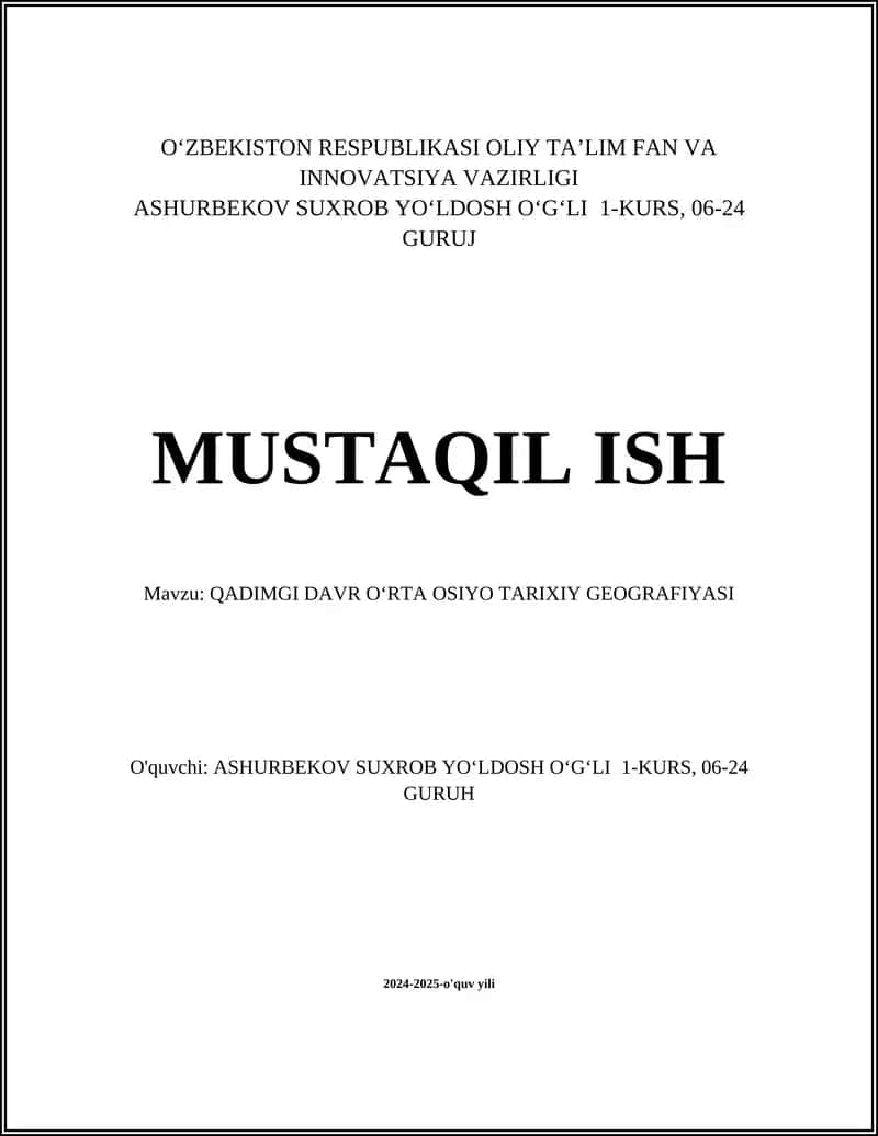 QADIMGI DAVR OʻRTA OSIYO TARIXIY GEOGRAFIYASI